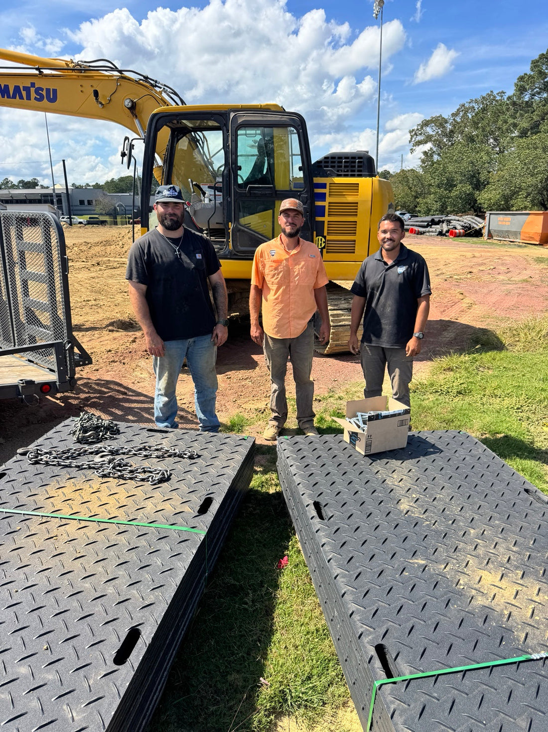 Daniel R. and his crew with delivered BamaMats ground protection mats at a construction site in Rainbow City, Alabama.