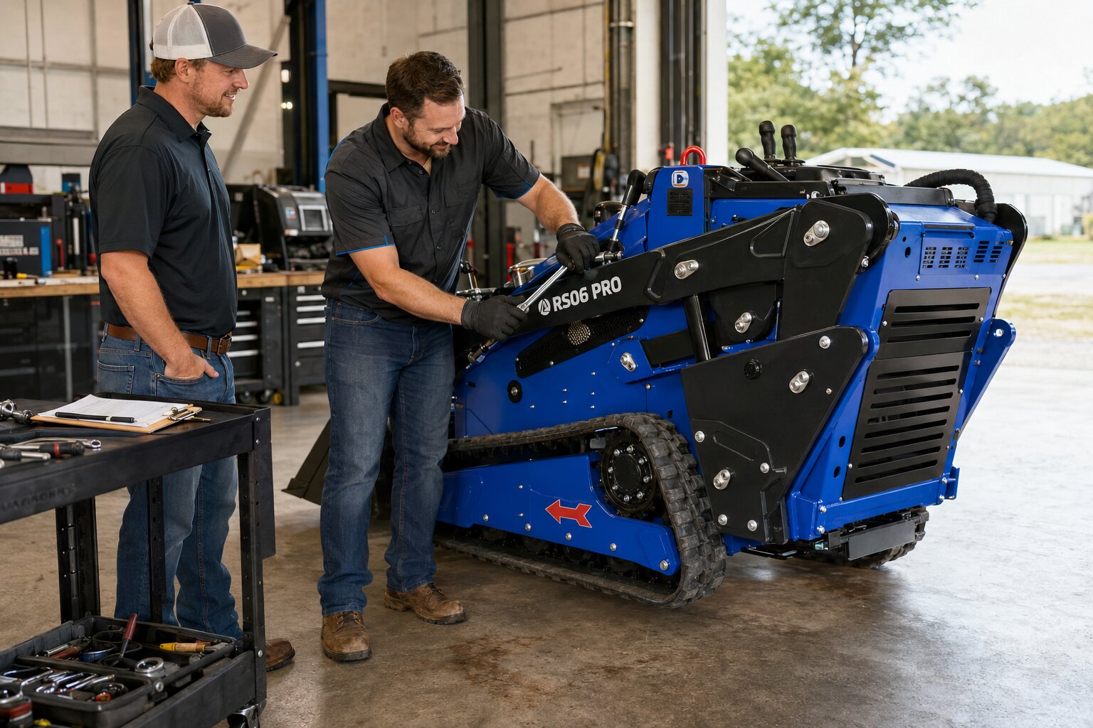 Ironcrest technician preparing a blue RIPPA machine for a local customer